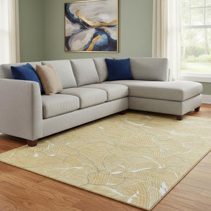 HomeRoots 10' X 14' Gold Ivory Gray Abstract Area Rug - Washable, UV-Protected, Stain-Resistant & Durable Design 682211