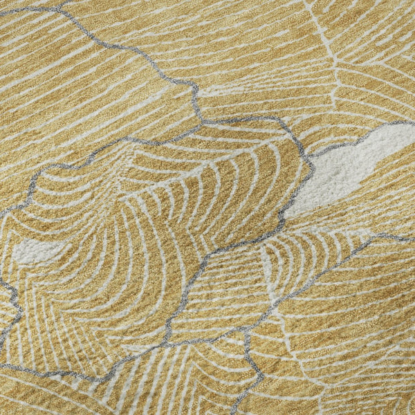 HomeRoots 10' X 14' Gold Ivory Gray Abstract Area Rug - Washable, UV-Protected, Stain-Resistant & Durable Design 682211