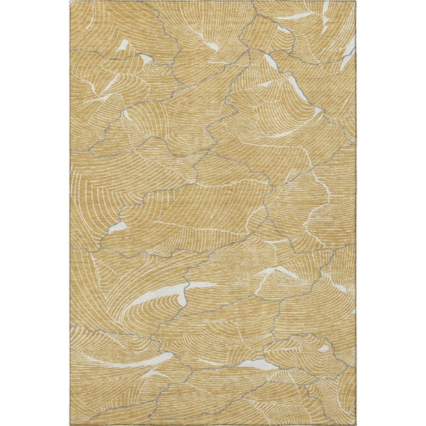 HomeRoots 10' X 14' Gold Ivory Gray Abstract Area Rug - Washable, UV-Protected, Stain-Resistant & Durable Design 682211