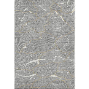 HomeRoots 5' X 8' Abstract Gray Ivory Gold Area Rug - Washable, UV Protected, Modern Design for Busy Homes 682213