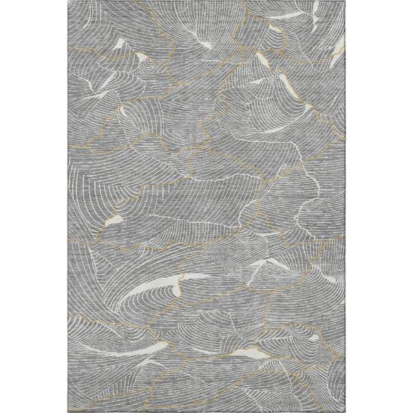 HomeRoots 5' X 8' Abstract Gray Ivory Gold Area Rug - Washable, UV Protected, Modern Design for Busy Homes 682213