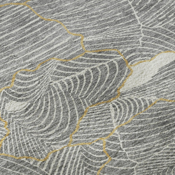 HomeRoots 8' Gray Ivory and Gold Abstract Washable Round Rug – Durable, Stylish, and Pet-Friendly Design! 682214