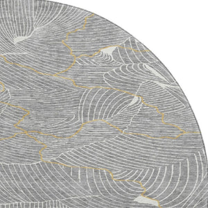 HomeRoots 8' Gray Ivory and Gold Abstract Washable Round Rug – Durable, Stylish, and Pet-Friendly Design! 682214