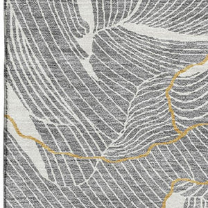 HomeRoots 8' X 10' Gray Ivory & Gold Abstract Washable Area Rug - UV Protected, Stain-Resistant, Durable Design! 682215
