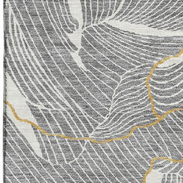 HomeRoots 8' X 10' Gray Ivory & Gold Abstract Washable Area Rug - UV Protected, Stain-Resistant, Durable Design! 682215