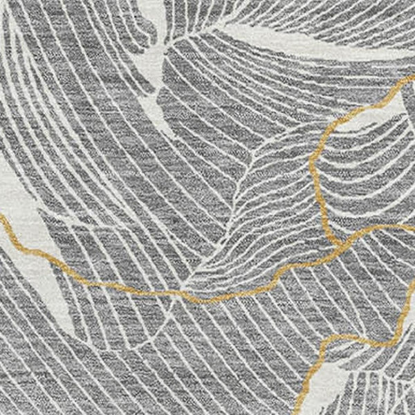 HomeRoots 9' X 12' Gray Ivory Gold Abstract Area Rug – Washable, Stain-Resistant, UV Protected for Homes 682216