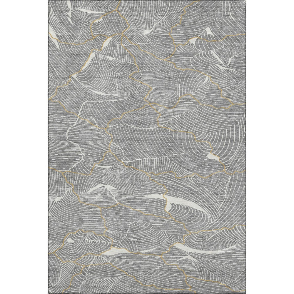 HomeRoots 10' X 14' Modern Gray Ivory Gold Abstract Area Rug – Washable, UV Protected, Perfect for High-Traffic Spaces 682217