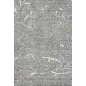 HomeRoots 10' X 14' Modern Gray Ivory Gold Abstract Area Rug – Washable, UV Protected, Perfect for High-Traffic Spaces 682217