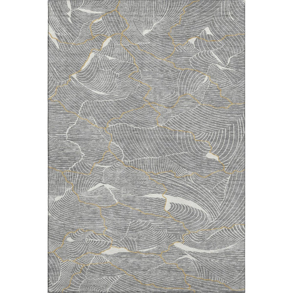 HomeRoots 10' X 14' Modern Gray Ivory Gold Abstract Area Rug – Washable, UV Protected, Perfect for High-Traffic Spaces 682217