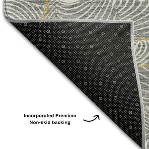 HomeRoots 10' X 14' Modern Gray Ivory Gold Abstract Area Rug – Washable, UV Protected, Perfect for High-Traffic Spaces 682217
