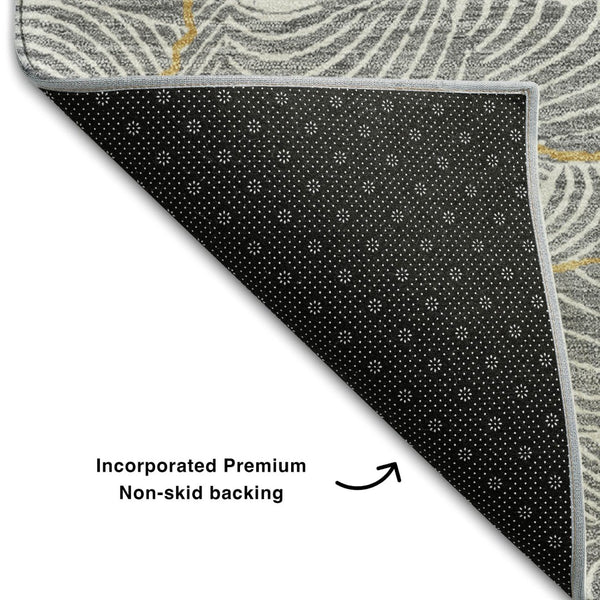 HomeRoots 10' X 14' Modern Gray Ivory Gold Abstract Area Rug – Washable, UV Protected, Perfect for High-Traffic Spaces 682217