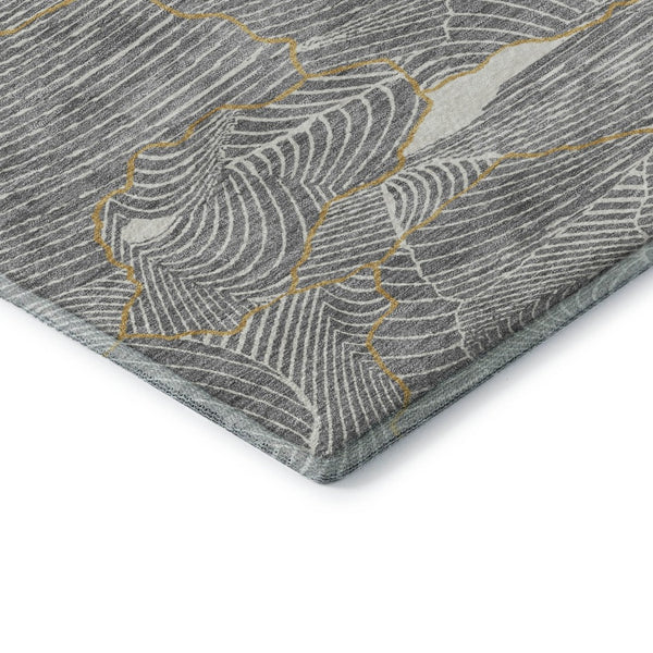 HomeRoots 10' X 14' Modern Gray Ivory Gold Abstract Area Rug – Washable, UV Protected, Perfect for High-Traffic Spaces 682217