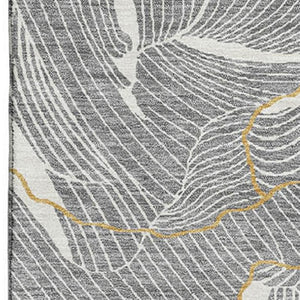 HomeRoots 10' X 14' Modern Gray Ivory Gold Abstract Area Rug – Washable, UV Protected, Perfect for High-Traffic Spaces 682217