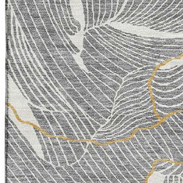 HomeRoots 10' X 14' Modern Gray Ivory Gold Abstract Area Rug – Washable, UV Protected, Perfect for High-Traffic Spaces 682217