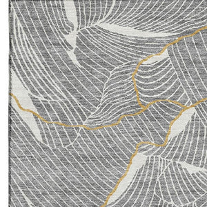 HomeRoots 10' X 14' Modern Gray Ivory Gold Abstract Area Rug – Washable, UV Protected, Perfect for High-Traffic Spaces 682217