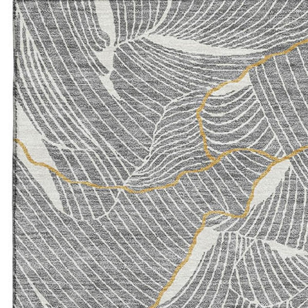 HomeRoots 10' X 14' Modern Gray Ivory Gold Abstract Area Rug – Washable, UV Protected, Perfect for High-Traffic Spaces 682217