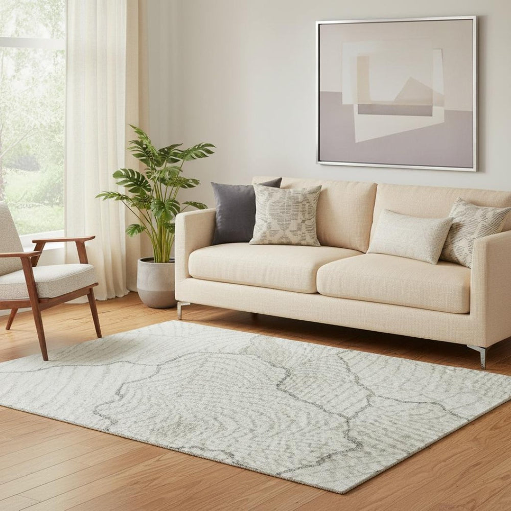 HomeRoots 5' X 8' Abstract Washable Area Rug in Ivory, Taupe & Gray – UV Protected, Durable & Stylish Design 682219