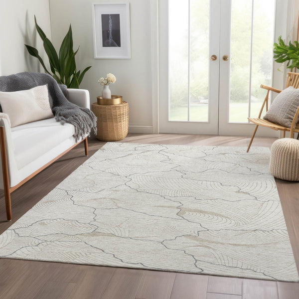 HomeRoots 5' X 8' Abstract Washable Area Rug in Ivory, Taupe & Gray – UV Protected, Durable & Stylish Design 682219