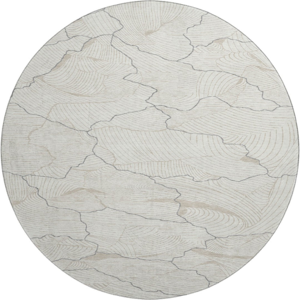 HomeRoots 8' Ivory Taupe and Gray Abstract Round Rug - Washable, UV Resistant, Stylish for High-Traffic Areas 682220