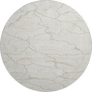 HomeRoots 8' Ivory Taupe and Gray Abstract Round Rug - Washable, UV Resistant, Stylish for High-Traffic Areas 682220