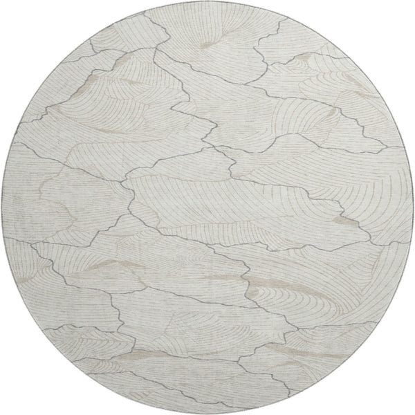 HomeRoots 8' Ivory Taupe and Gray Abstract Round Rug - Washable, UV Resistant, Stylish for High-Traffic Areas 682220