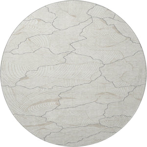 HomeRoots 8' Ivory Taupe and Gray Abstract Round Rug - Washable, UV Resistant, Stylish for High-Traffic Areas 682220