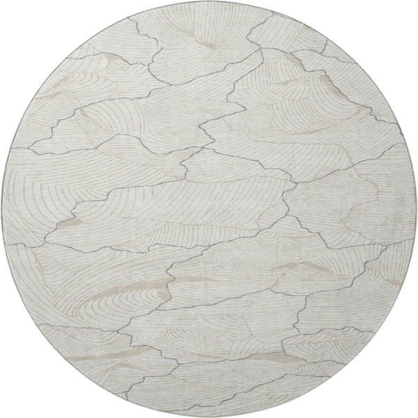 HomeRoots 8' Ivory Taupe and Gray Abstract Round Rug - Washable, UV Resistant, Stylish for High-Traffic Areas 682220