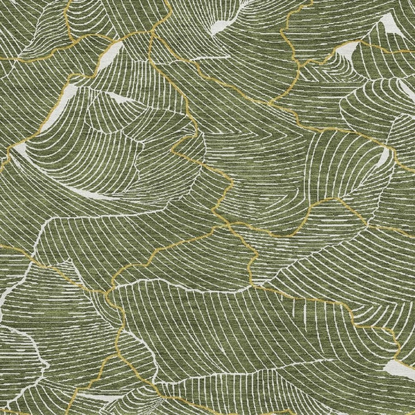 HomeRoots 5' X 8' Olive Green Abstract Area Rug - Washable, UV Protected, Modern Design for Home & Patio 682225