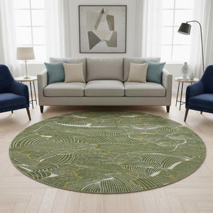 HomeRoots 8' Olive Green, Ivory & Gold Abstract Washable Area Rug – UV Protected, Durable & Stylish Design 682226