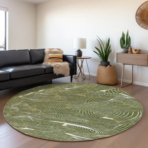 HomeRoots 8' Olive Green, Ivory & Gold Abstract Washable Area Rug – UV Protected, Durable & Stylish Design 682226