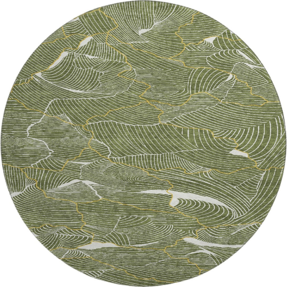 HomeRoots 8' Olive Green, Ivory & Gold Abstract Washable Area Rug – UV Protected, Durable & Stylish Design 682226