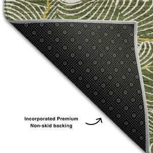 HomeRoots 8' Olive Green, Ivory & Gold Abstract Washable Area Rug – UV Protected, Durable & Stylish Design 682226