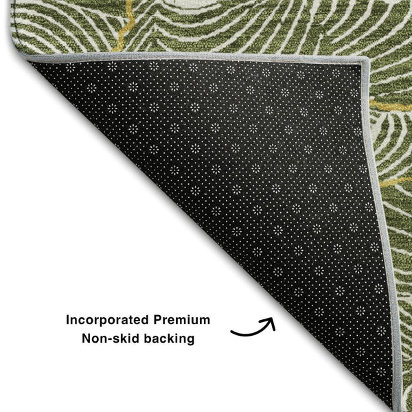 HomeRoots 8' Olive Green, Ivory & Gold Abstract Washable Area Rug – UV Protected, Durable & Stylish Design 682226