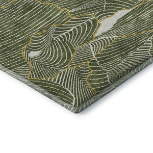 HomeRoots 8' Olive Green, Ivory & Gold Abstract Washable Area Rug – UV Protected, Durable & Stylish Design 682226