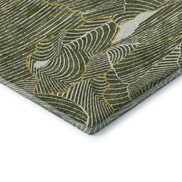 HomeRoots 8' Olive Green, Ivory & Gold Abstract Washable Area Rug – UV Protected, Durable & Stylish Design 682226