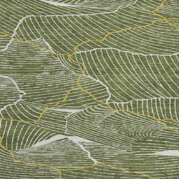 HomeRoots 8' Olive Green, Ivory & Gold Abstract Washable Area Rug – UV Protected, Durable & Stylish Design 682226