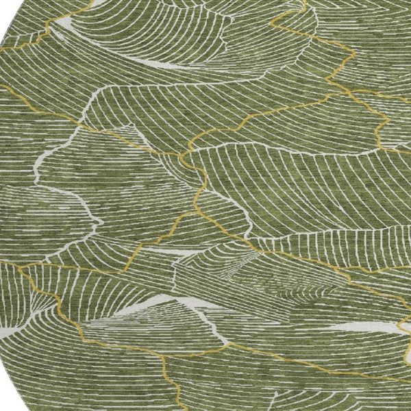 HomeRoots 8' Olive Green, Ivory & Gold Abstract Washable Area Rug – UV Protected, Durable & Stylish Design 682226