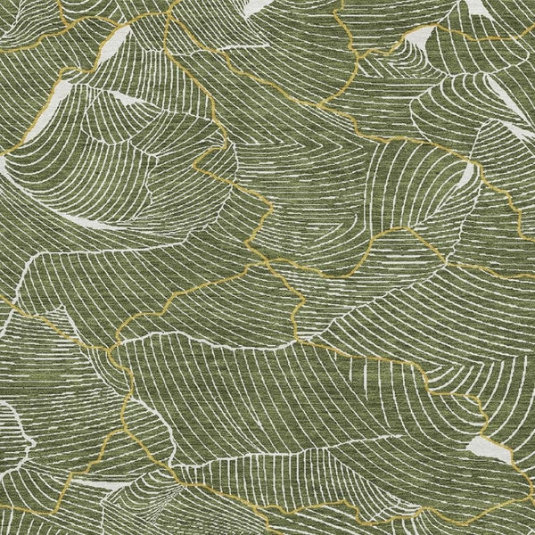 HomeRoots 8' X 10' Modern Olive Green, Ivory & Gold Abstract Washable Area Rug with UV Protection & Durability 682227