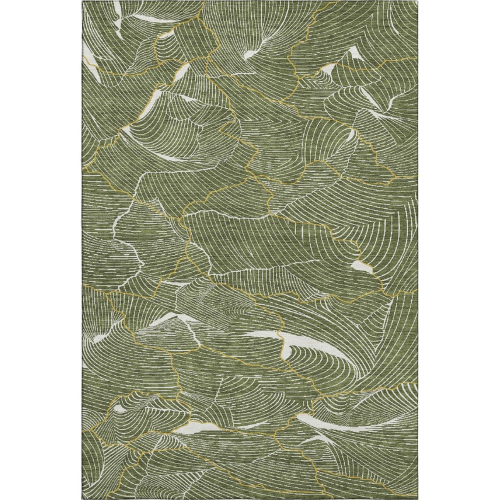 HomeRoots 9' X 12' Olive Green Ivory Gold Abstract Area Rug - Washable, UV Protected, Durable & Stylish Design 682228