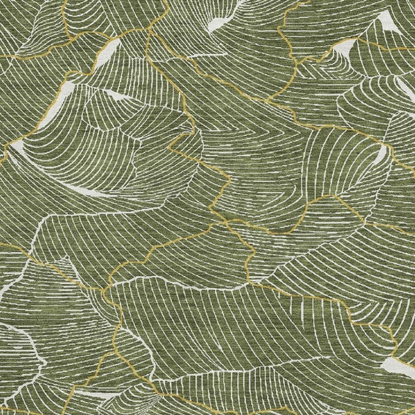 HomeRoots 9' X 12' Olive Green Ivory Gold Abstract Area Rug - Washable, UV Protected, Durable & Stylish Design 682228