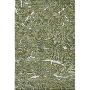 HomeRoots 10' X 14' Washable Olive Green, Ivory & Gold Abstract Area Rug with UV Protection for Modern Homes 682229