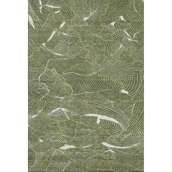 HomeRoots 10' X 14' Washable Olive Green, Ivory & Gold Abstract Area Rug with UV Protection for Modern Homes 682229