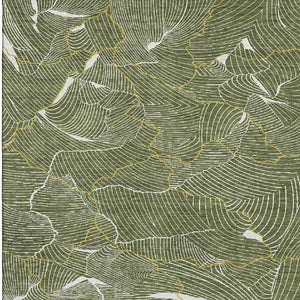 HomeRoots 10' X 14' Washable Olive Green, Ivory & Gold Abstract Area Rug with UV Protection for Modern Homes 682229
