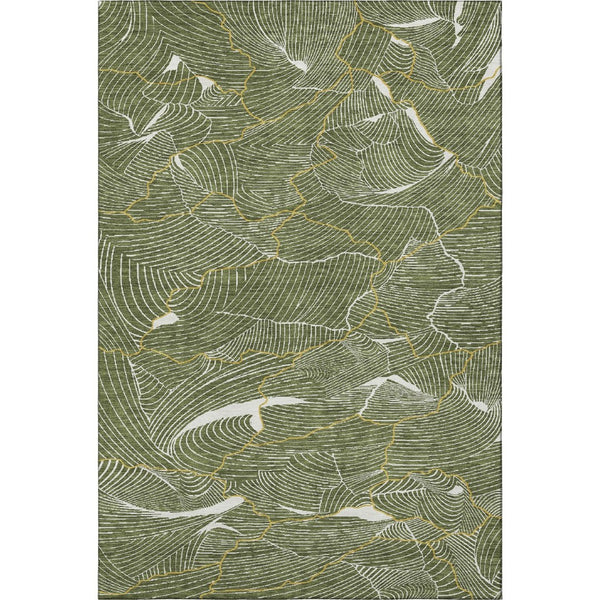 HomeRoots 10' X 14' Washable Olive Green, Ivory & Gold Abstract Area Rug with UV Protection for Modern Homes 682229
