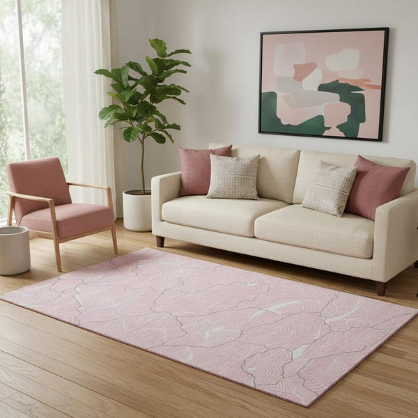 HomeRoots 5' X 8' Abstract Washable Area Rug in Pink, Gray & Ivory - UV Protected, Soft & Stylish Design 682231