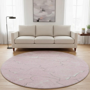 HomeRoots 8' Washable Round Rug in Pink, Gray & Ivory - Durable, Stain-Resistant with UV Protection & Style 682232