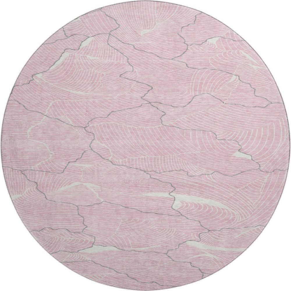 HomeRoots 8' Washable Round Rug in Pink, Gray & Ivory - Durable, Stain-Resistant with UV Protection & Style 682232