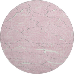 HomeRoots 8' Washable Round Rug in Pink, Gray & Ivory - Durable, Stain-Resistant with UV Protection & Style 682232