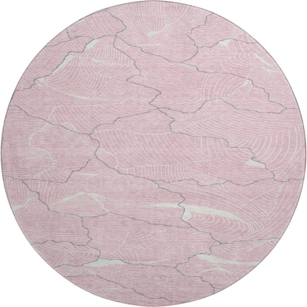 HomeRoots 8' Washable Round Rug in Pink, Gray & Ivory - Durable, Stain-Resistant with UV Protection & Style 682232