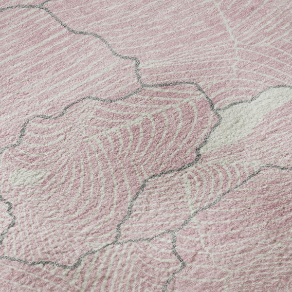 HomeRoots 8' Washable Round Rug in Pink, Gray & Ivory - Durable, Stain-Resistant with UV Protection & Style 682232